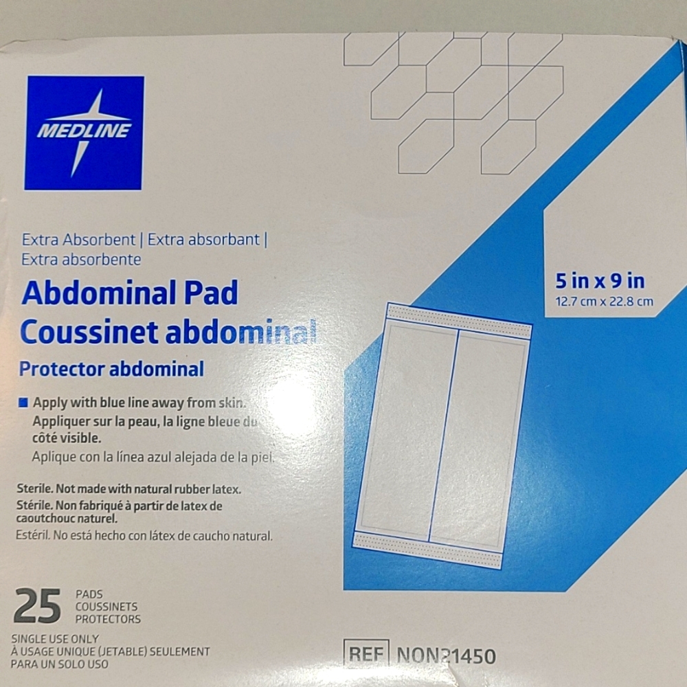 2 Packs of Extra Absorbent Abdominal Pads (50 in All) 5 x 9 in